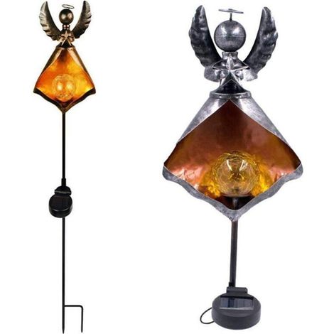 Lampe solaire LED effet flamme rétro en fer, lampe de jardin solaire à effet flamme, étanche, lampe d'extérieur, ange n°1 (1/5)