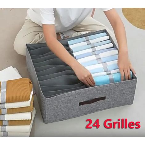 Organisateur de jeans pour placard, organisateurs de tiroirs à vêtements pliables avec 24 grilles, avec panneau inférieur (1/5)