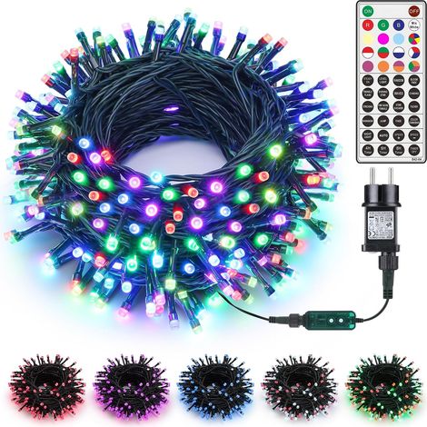 Guirnalda de luces LED multicolor de 20 m para árbol de Navidad exterior con 200 LED y control remoto, luces navideñas RGB para fiestas en interiores y decoración de bodas.
