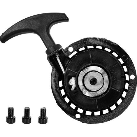 Seilzugstarter für 40/44-6 2-Takt 47cc 49cc Mini Pocket Bike ATV 4-Wheeler Motorrad, Mini-Seilzugstarter aus Aluminiumlegierung mit erhabenen Zähnen, flache Ausführung, mit schwarzer Schraube (1/5)