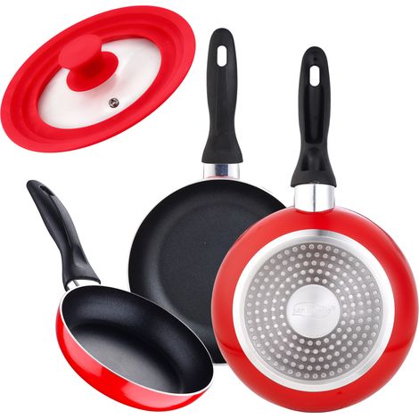 San Ignacio Lot de 3 poêles 16/20/24 cm, rouge, couvercle universel en rouge, aluminium pressé, induction (1/5)