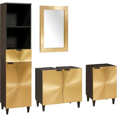 Bathroom Furniture Sets 4 pcs Black and Gold Solid mango wood vidaXL (1/5)