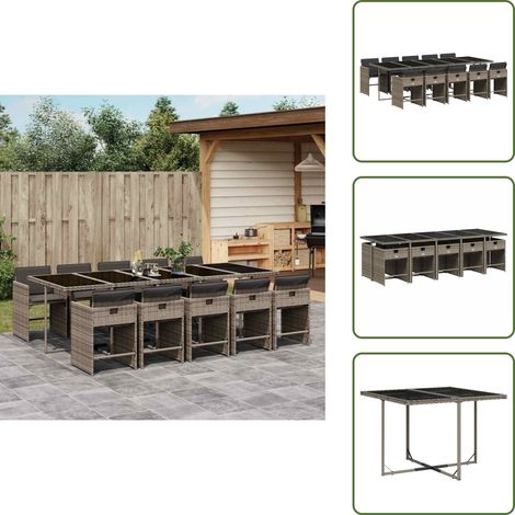 Cuscini da pranzo - vidaXL Set da Pranzo da Giardino 11pz con Cuscini in Polyrattan Grigio - Rattan PE