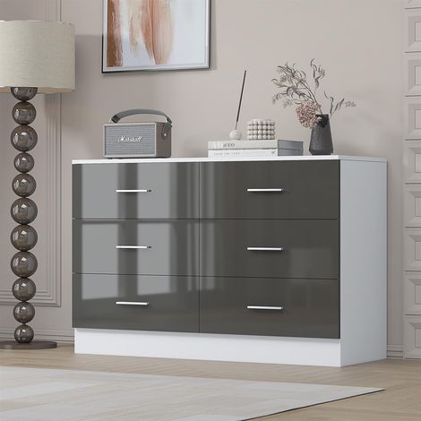 Reflect Wide 6 Drawer Chest - Grey Gloss & Matt White - Modern Bedroom Storage Unit with Drawers (1/5)