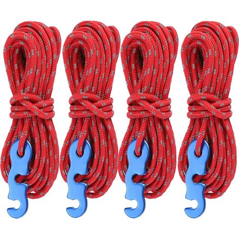 Lot de 4 cordes réfléchissantes avec tendeurs de corde, cordon de tente de 13 pieds/4 mètres, cordon de camping résistant à la déchirure de Φ 4 mm (rouge)-Fei Yu (1/5)