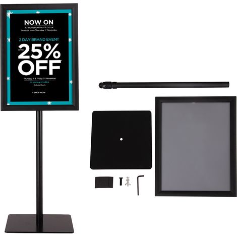 Présentoir sur Pied Porte Affiche A3 sur Pied Hauteur et Angle Réglable 78,5-123 cm en Acier Inoxydable Noir CW6063 Maison Chic (1/3)