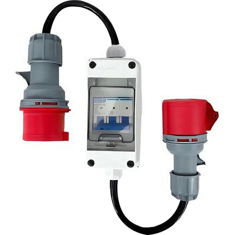 Adaptateur CEE 32A Vers 16A avec Disjoncteur, Adaptateur Alimentation Courant Elevé Etanche 5 Pôles, Prise Fiche Couplage Courant Fort Caoutchouc IP44 pour Caravane, Camping Car, Famille, Industrie, B (1/5)