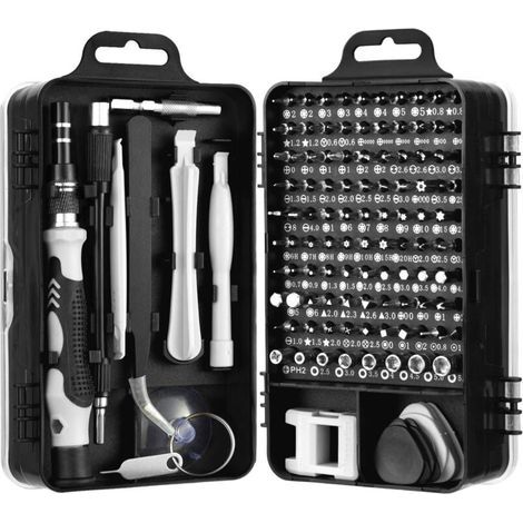 115-in-1 Mini-Präzisionsschraubendreher-Set, Präzisionsschraubendreher-Set für Waschmaschine, Klimaanlage, Kühlschrank, Ventilator, Fernseher, Computer, MacBook, iPhone, Uhr, schwarzer Schraubendreher (1/4)