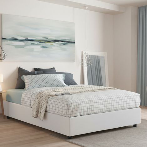Talamo Italia Lit double Adele, Lit conteneur avec revêtement en tissu, 100% Made in Italy, Ouverture frontale, avec matelas 140x190 cm inclus, Blanc, avec emballage renforcé (1/5)