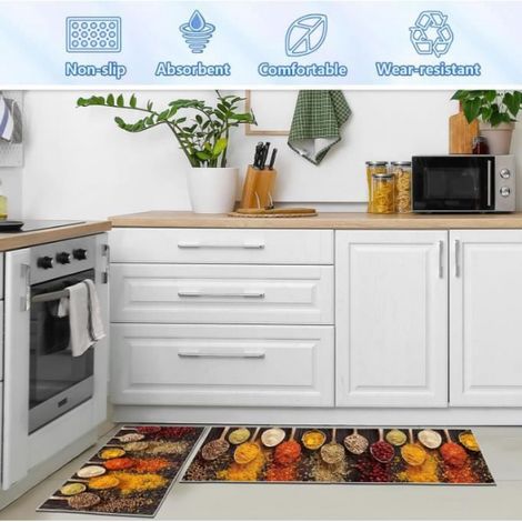 Tapis De Cuisine - 40x60 cm + 40x120 cm - Antidérapant Absorbant Eau Huile - Gris - Lot De 2 (1/4)