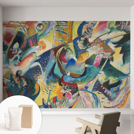 Papier peint intissé à motifs décoratifs pour salon chambre et bureau Décoration murale élégante avec colle Abstraction colorée 152x104 cm (1/5)