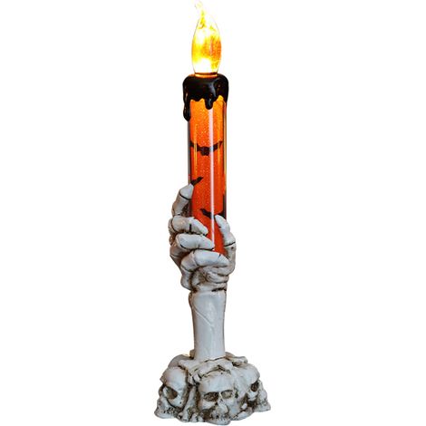 Ortviai Support à Bougie Fantôme Halloween en Plastique Orange – Lampe Sans Flamme avec Piles Intégrées pour Décoration Festive