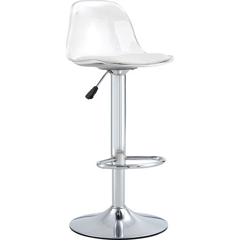 2 sgabelli da bar regolabili, schienale trasparente, metallo argento, 82-104 cm, girevoli 360° (1/5)