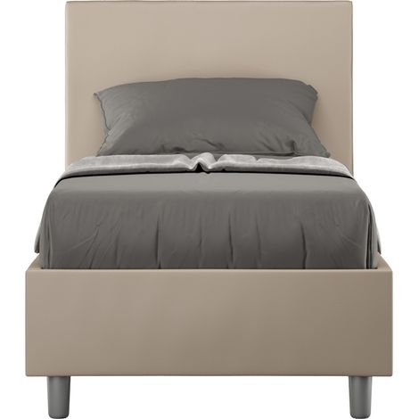 Lit rembourré en simili cuir gris tourterelle Adele sans sommier 80x200 (1/4)