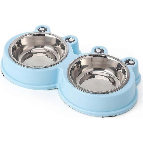 Comedero doble para perros Frog Design de acero inoxidable para agua y comida de cachorros B (1/5)