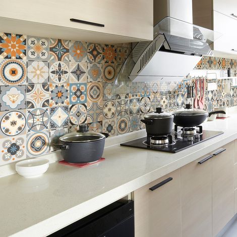 Sticker Mural Carrelage adhésif Cuisine Salle de Bain - 60 STICKERS CARREAUX DE CIMENT AZULEJOS PEPITA - 60stickers20x20cm (1/5)