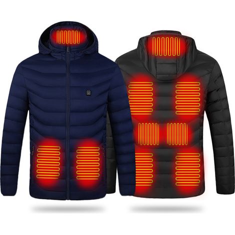 Veste chauffante homme rechargeable USB imperméable, doudoune femme chauffante avec capuche amovible, veste à batterie pour l'hiver (1/4)