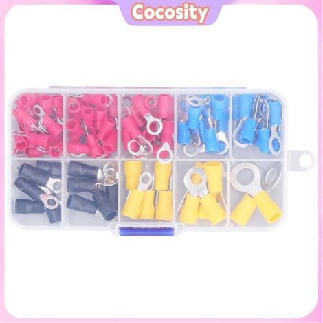 Cocosity Borne à anneau isolée Terminaux à Anneaux Isolés, 102pcs PVC Connecteurs de Fils de Cuivre Red Kit Terminal moto cosses (1/5)