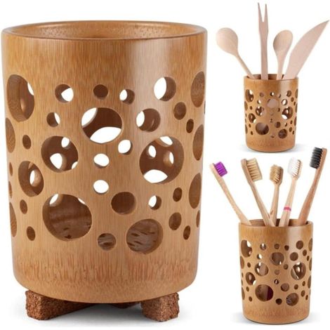 Bamboo Toothbrush Holder for Bathroom, Toothbrush Cup with Drain, Quick Dry, Bathroom Tumbler, Toothpaste Holder, Degradable Tumbler (1/5)
