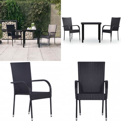 Ensemble à manger de jardin 3 pcs Noir - Table de jardin - Chaises de jardin (1/5)