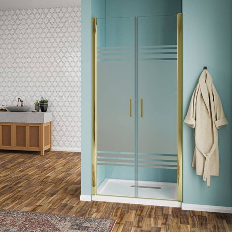 Nicchia doccia Porta Saloon Vetro Temperato Serigrafato 6mm con Profili oro H190 - 70 cm (1/2)