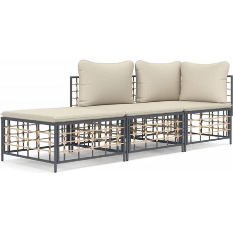 Maison Exclusive - 3-tlg. Garten-Lounge-Set mit Kissen Anthrazit (1/5)