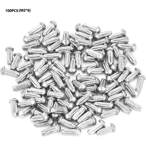 100 pièces Rivets Solides à Tige Moletée en Acier Inoxydable M2, Tête Ronde, Lot d'Assortiment (M2x6) (1/5)