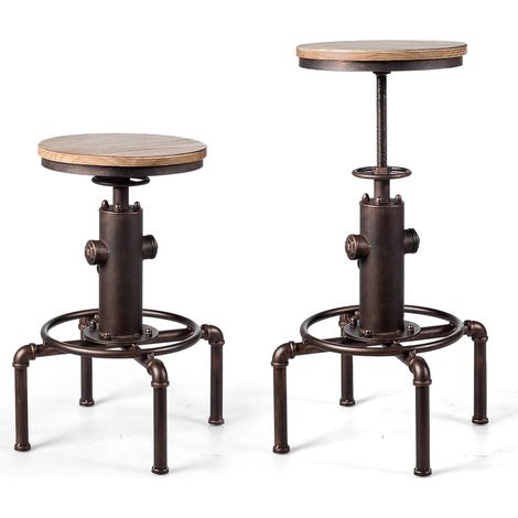 Goplus – Tabouret de bar industriel réglable 60-75 cm – Chaise haute cuisine avec pieds antidérapants et repose-pieds – Supporte 150 kg (1/5)