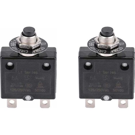 LAOA 2 pièces Disjoncteur 10A Interrupteur thermique de réinitialisation en option, 125-250V AC 50V DC Disjoncteur à bouton-poussoir de protection contre les surcharges de courant