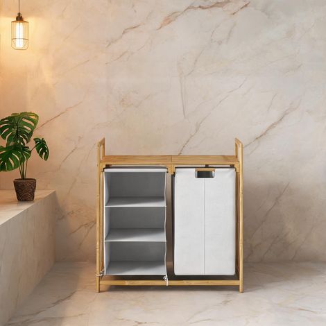 Tri de linge en bambou blanc avec 2 sacs amovibles (1/5)