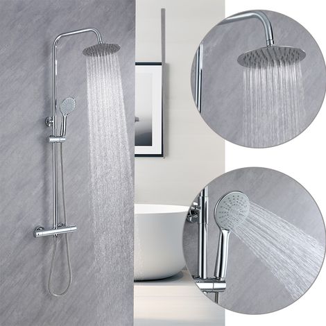 AICA ITALY Colonna Doccia con Miscelatore Termostatico, Sistema Doccia Antiscottatura, Set Doccia con Soffione Tondo 20cm e 108mm Doccetta, Altezza Regolabile 74-117 cm Cromo