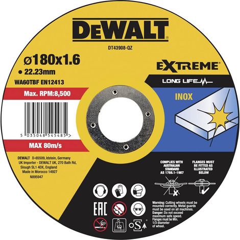 DEWALT DT43908-QZ Disco isolante 180 mm 1 pz. Metallo, Acciaio inox, Ferro
