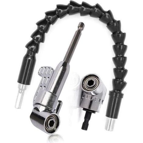 Foret à angle droit et kit d\'extension d\'angle flexible,Renvoi d\'Angle Visseuse Coudée à Angle Droit 105 Degrés Tige Hexagonale 1-4\" (1/4)