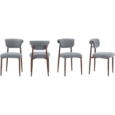 Ensemble table chaises salle manger lin 4 pièces rembourrées dossier incurvé moderne sans accoudoirs (1/5)