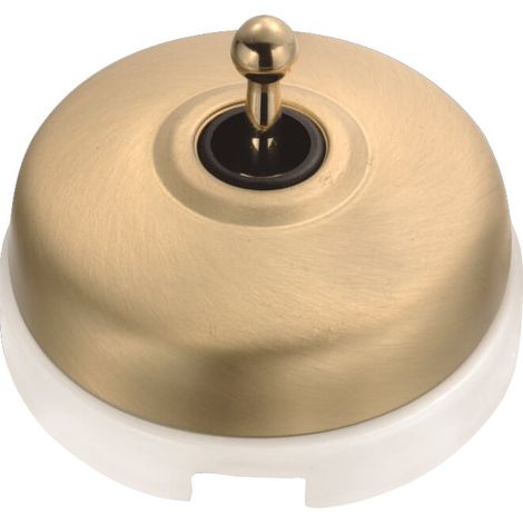 Fontini – Interrupteur va et vient 60308523 – Porcelaine blanche – Coque dorée satinée – 10A 250V – Accepté pour câbles 1.5 à 2.5mm²