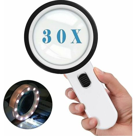 Lupa iluminada, lupa con luz, lupa de bolsillo de 30 aumentos, lupa grande de 12 LED (1/5)