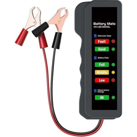 Testeur de batterie de voiture 12V,testeur d\\'alternateur automobile,vérificateur de batterie,analyseur pour vérifier l\\'alternateur et le système de charge de la batterie,indication LE (1/4)