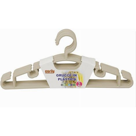 Trade Shop - Set 5 Pz Grucce Stampelle Appendiabito In Plastica Vestiti Pantaloni Beige 79321 -
