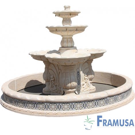 FUENTE DE PIEDRA ARTIFICIAL CENTRAL SMALL EXTRA GRANDE ROSANA SNOW ARENA OCRE CON BOMBA Y CERCO PARA JARDIN (1/4)