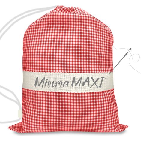 SACCO ASILO misura GRANDE MAXI cm. 45x60 a QUADRETTI TINTO IN FILO con tela AIDA per ricamare il nome Rosso