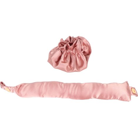 Kit bun cheveux sans chaleur satiné rose poussière, rouleau doux portable pour dormir, coiffure longue sans chaleur. (1/5)