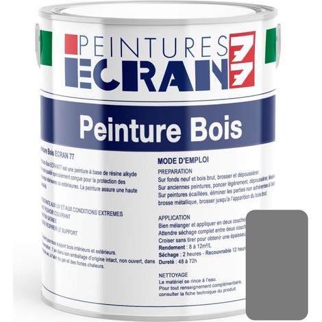 Peinture bois professionnelle, satin, peinture opacifiante, sans odeur, protège, décore, intérieur, extérieur ECRAN77 7a7b7a 1 litre (1/3)