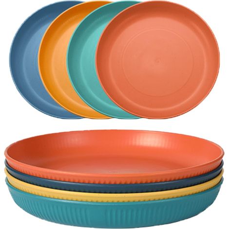 Lot de 4 assiettes, plastique incassable, réutilisable, micro-ondes, lave-vaisselle, pique-nique, camping (1/5)