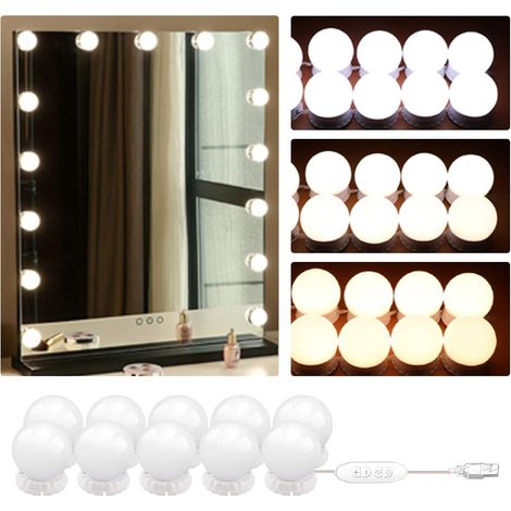 10 Lampe miroir LED, 3 couleurs, 10 niveaux dimmables, USB, pour maquillage salle de bains (1/5)