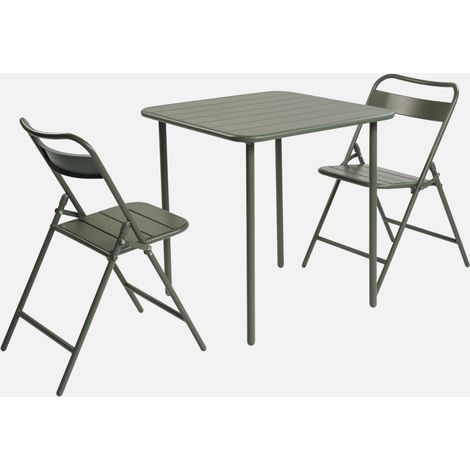 Set mesa de jardín bistró de acero con 2 sillas plegables, 70cm