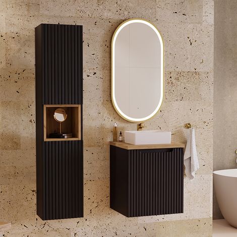 Set di mobili da bagno con lavabo Riva nero e marrone 50cm (1/5)