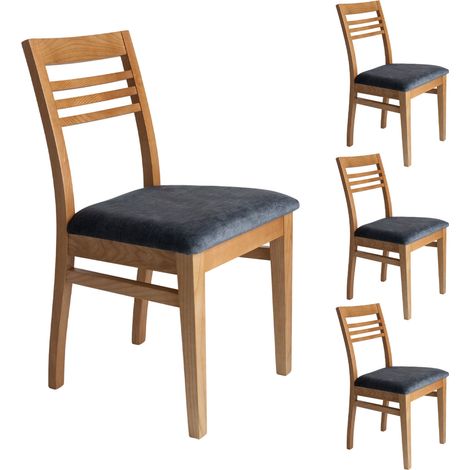 Lot de 4 chaises en hêtre chêne clair assise tissu gris - AGATHE