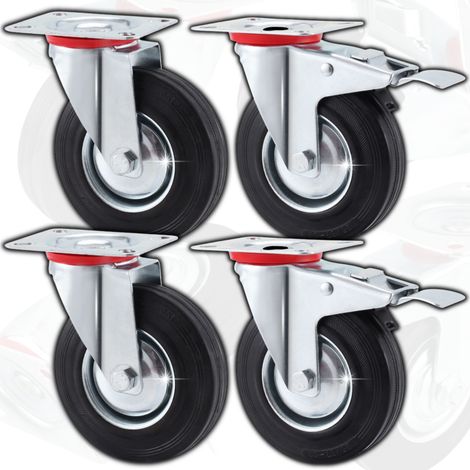 RUEDAS GIRATORIAS DE 125 mm Y 400 kg, DE METAL Y CAUCHO, CON FRENO, PARA CARROS.