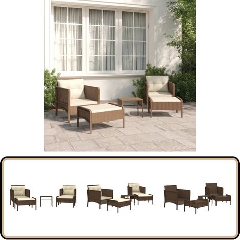 5-tlg. Garten-Lounge-Set mit Kissen Braun Poly Rattan - Gartensofa - Loungeset - Gartenmöbeln - Outdoor Möbel - Rattan Gartenmöbel