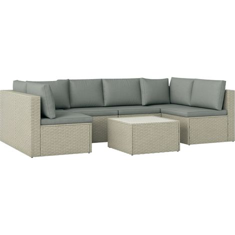 Set salotto da giardino modulabile 6 posti in resina intrecciata, con divani e tavolino in vetro temperato, marrone